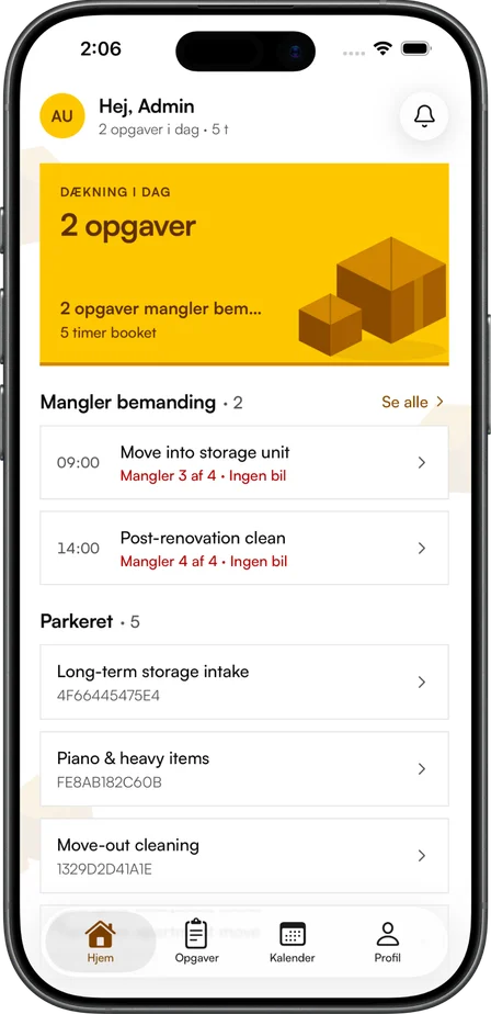 Movea-appen på en iPhone med medarbetarens uppdrag i dag